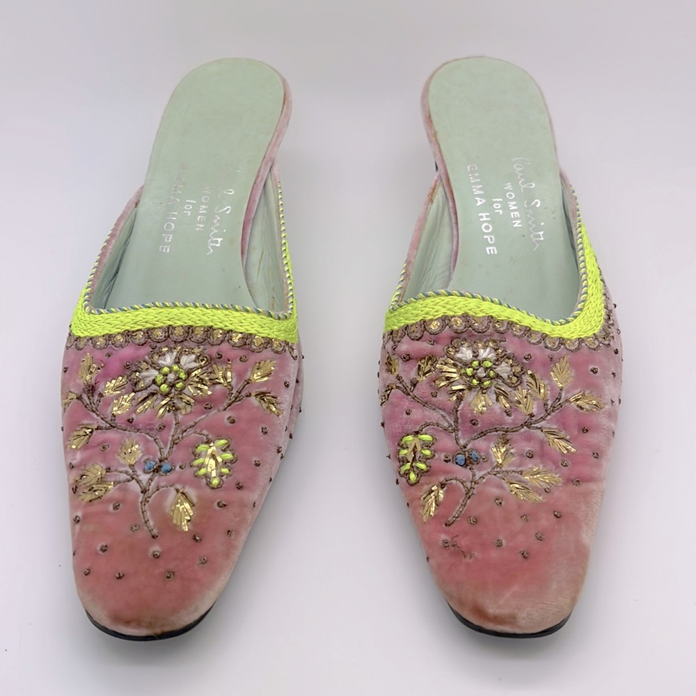 Paul Smith for Emma Hope Pink Velvet Embroidered Mule 37.5